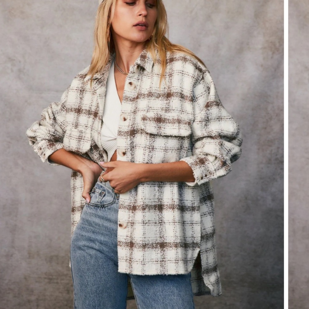 12th tribe brown and white checkered shacket
